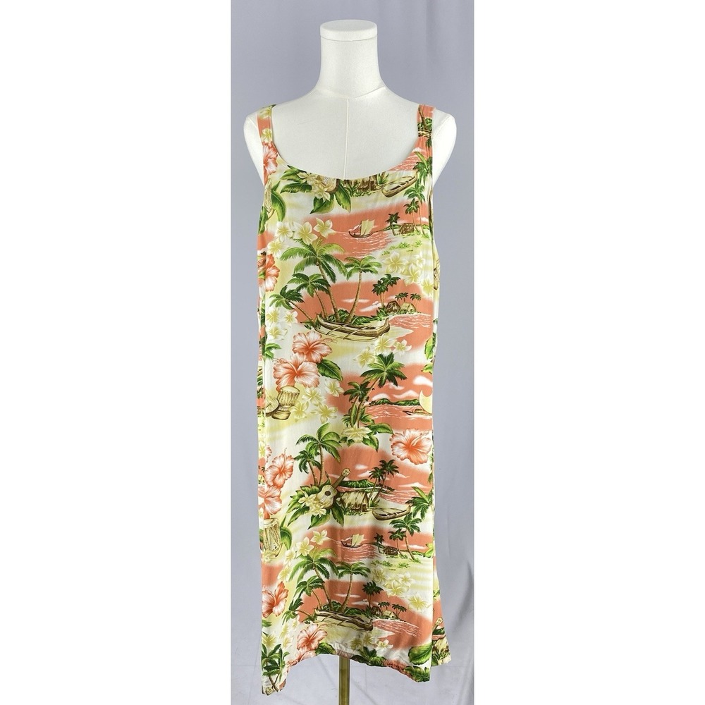 Bishop St. Apparel Dress Womens XL‎ Peach Tropical Hawaiian Floral Midi Beach